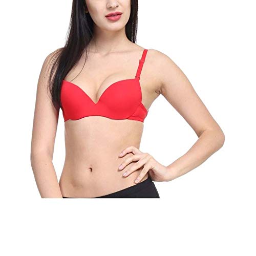 Image of Brachy Women's Polyamide Padded Wired Seamless, Push-Up, Regular Bra (BCA ZLPU030 32B Glossy Red Glossy Red 32B)