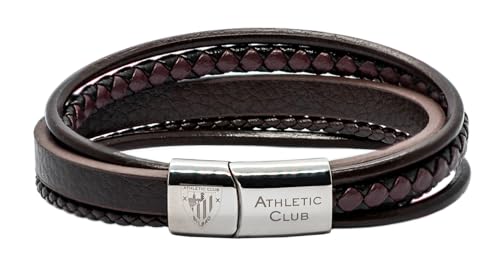 Athletic Club Pulsera de Cuero Trenzado marrón, Cierre de Acero Inoxidable. Producto oficial