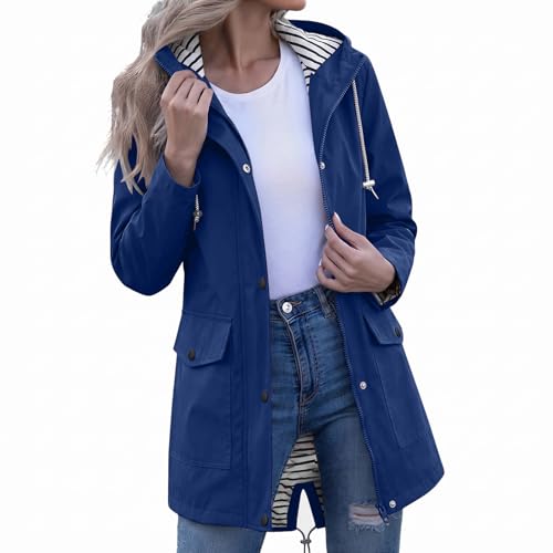 Chaqueta impermeable para mujer con capucha ajustable y bolsillos prácticos 2
