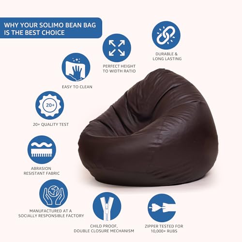 Image of Amazon Brand - Solimo Classic Bean Bag Cover 6XL Without Beans, Faux Leather Bean Bags Cover with Handle & Zipper, Bean Bag Cover for Living Room, 6 Months Warranty (Brown)