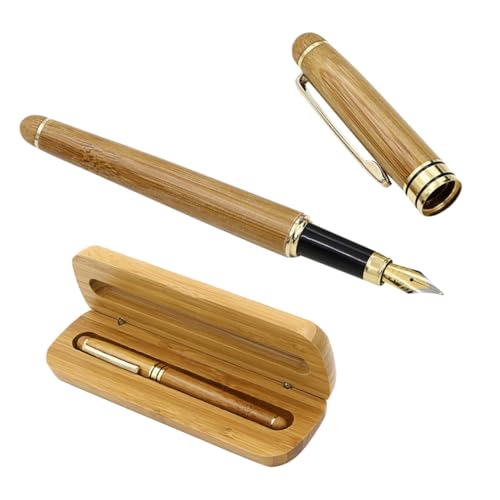 Stylo plume en bambou naturel de prestige avec plume en acier et son écrin rouge raffiné