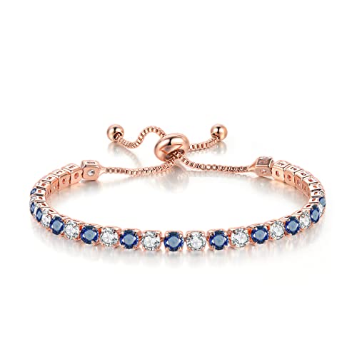 Tennis Bracelets For Women Simple Round 3 * 3mm Zircon Rose Gold Color 's Bracelet (Blue white)