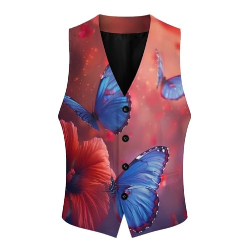 Butterfly Insect Animal Men's Suit Vests Business Formal Dress V-Neck Waistcoat Tops with 2 Pockets4