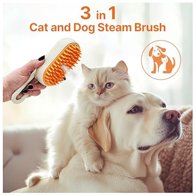 4 in 1 Cat steam brush, steam brush for dogs, rabbits., Pet spray comb for shedding and grooming, Gentle Technology, Easy-to-Clean, massage, Grooming Washable, useful for shedding-v7ll1j3C