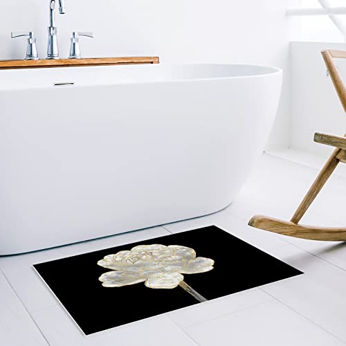 Doormat Kitchen Bathroom Rug Floor Door Mat,Abstract White Floral Non Slid Indoor Outdoor Entrance Mat,Welcome Entry Way Accent Throw Runner Carpet,Spring Botanical Flower Gold Line Black 20