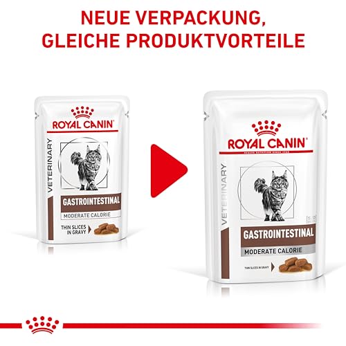 Royal Canin Veterinary Gatrointestinal Moderate Calorie | 12 x 85 g | Diät-Alleinfuttermittel für Katzen | Zur Linderung akuter Resorptionsstörungen des Darms | Hohe Akzeptanz