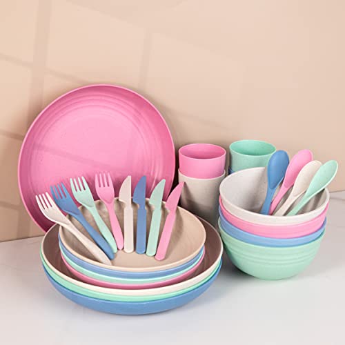 Supernal 32pcs Wheat Straw Dinnerware Sets,Unbreakable Dish,Light