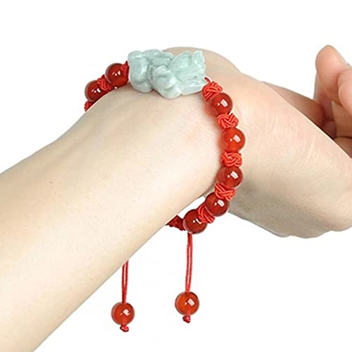 Feng Shui， Pulsera Feng Shui, Pulsera Feng Shui, Pulsera de Jade para Mujeres y Hombres, Pulsera con dijes de la Suerte, Pulsera China con Piedras Preciosas de Jade, Pulsera de Hilo Rojo, Amuleto,