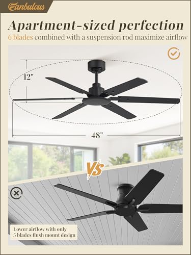 Fanbulous 2-Pack 48-inch 6-Speed Ceiling Fans (No Light), Quiet Reversible DC Motor with Remote 2-Color (black and walnut) Reversible Blades - image 5