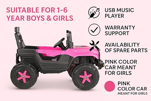 Image of Wishmaster Princess Electric Ride-On SUV - Stylish Off-Road Adventure Car for Girls with LED Lights, Music, Remote & Manual Drive | Music Player