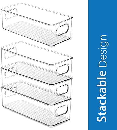 8 Pack Stackable Food Storage Organizer Bins, Small Organizing Bins with Handles for Kitchen Pantry Cabinet, Refrigerator and Freezer, BPA Free Plastic Drawer Container Organizer