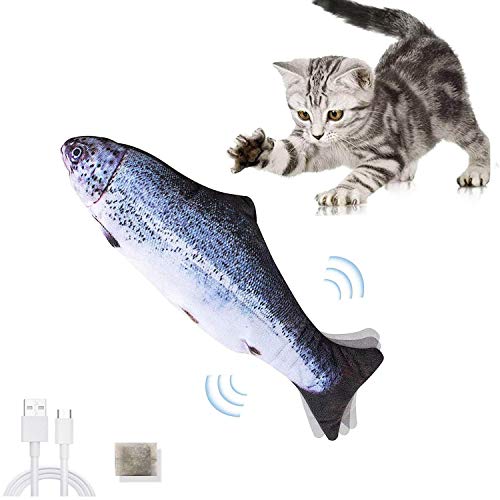 Katzenspielzeug Fisch,Elektrisch Wackelspielzeugfisch Floppy-Fisch-Katzenspielzeug,Plüsch-Simulation-Fischspielzeug für Katzen, Interaktives für Drinnen,Zum Beißen/Kauen/Treten Katzen Minzen Spielzeug Cover