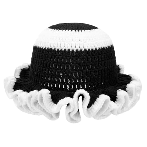 Chapeau de pêcheur tricoté anti-plis style crochet avec bord feuille de lotus