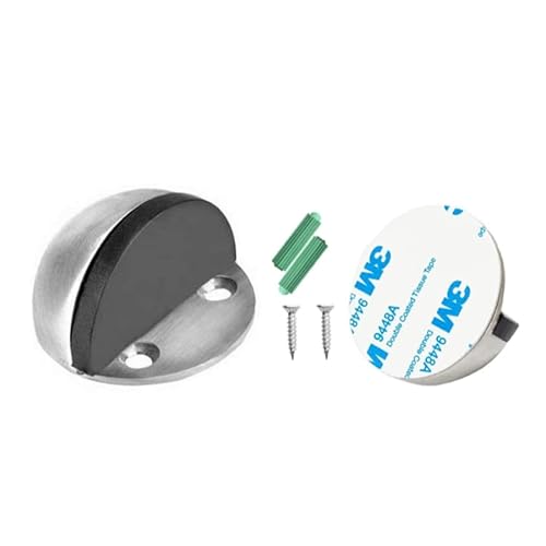 1/2/4/8/12 Pieces Stainless Steel Floor Door Stopper, Oval Floor Mounted Half Moon Door Stop with Screws and 3M Glues Self Adhesive for Protect Walls and Doors (Pack 1)