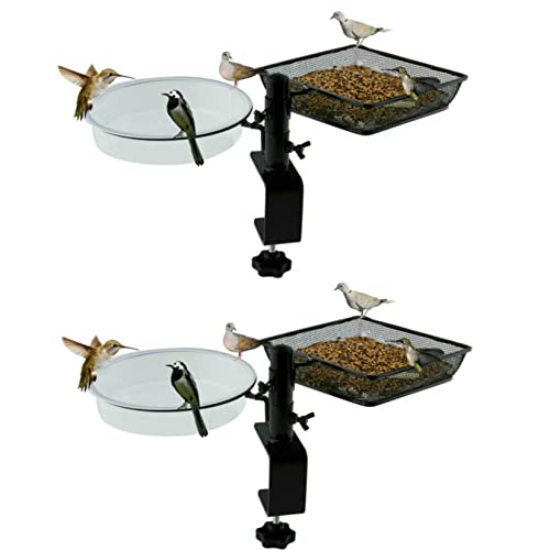 Wosibo 2 Pack Deck Bird Feeders With Platform Metal Mesh Tray, Deck Mount Bird Bath And Detachable Heavy Duty Sturdy Clamp Fence Balcony Bird Feeder For Attracting Birds #TOP6