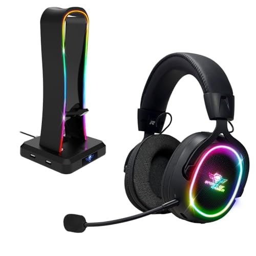 Spirit Of Gamer, Pack Casque + Support RGB, Casque Gaming sans Fil Bluetooth avec Micro Détachable, PS5, PS4, Switch 1 & 2, PC, Mac, Porte Casque Gaming...