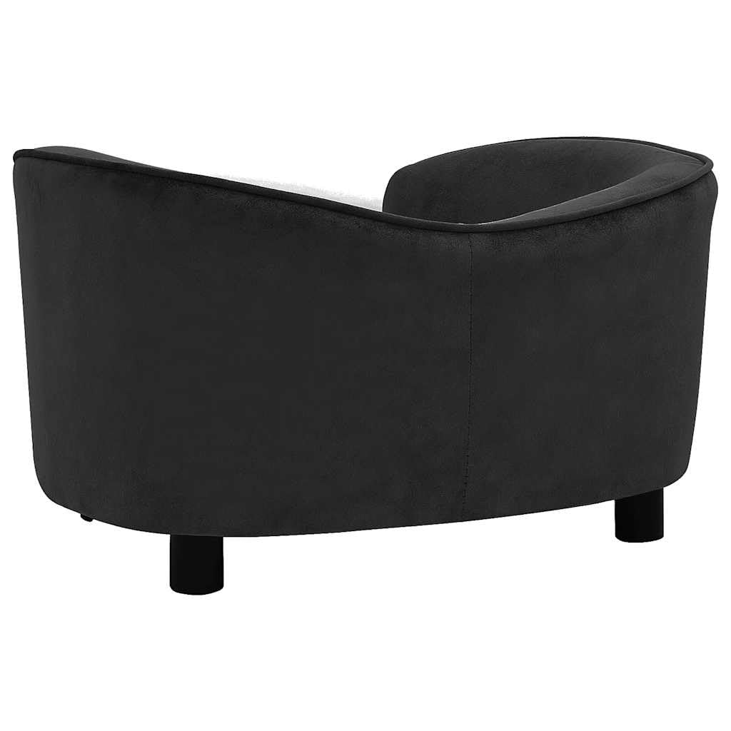 Sofa dla psa, czarna, pluszowa z drewnianą ramą, 69 x 49 x 40 cm, antypoślizgowe legowisko dla psa, poszewka nadająca się do prania, ortopedyczne przytulne legowisko dla małych psów i kotów