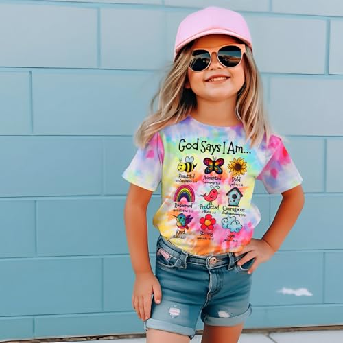 Christian Shirt Toddler Baby Girl God Says I Am Bible Verse Jesus Religious T-Shirt Kid Tie Dye Short Sleeve Tee Tops4