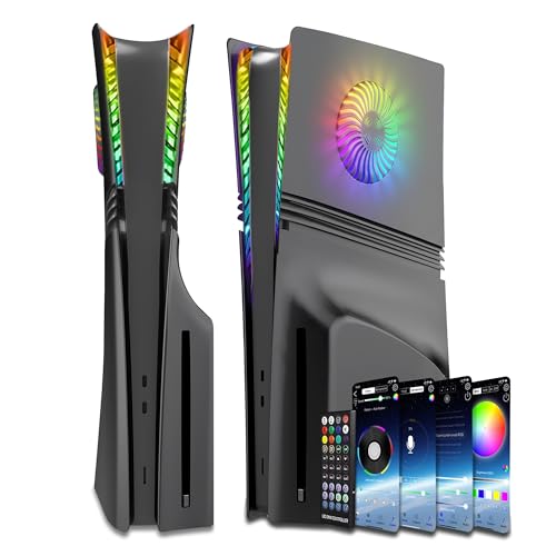 Piastra frontale e piastre laterali per PS5 Disc Edition, accessorio di ricambio PlayStation 5, protezione antigraffio e antipolvere (nero con LED