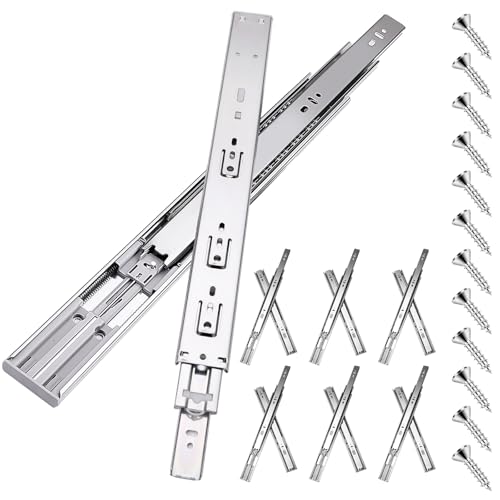 16 Inch Soft Close Drawer Slides for Kitchen Cabinets,Dressers,Tool Drawers Wardrobe Glides, Heavy Duty Side Mount Full Extension, 100 LB Ball Bearing Drawer Slides (6 Pairs) Silver