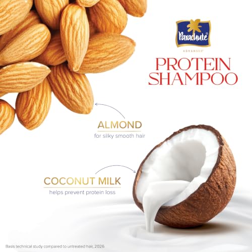 Image of Parachute Advansed Protein Shampoo with Coconut Milk & Almond | Up to 2X smoother hair | Silky smooth | Protein Lock Technology | Paraben free | For Men & Women | 650ml