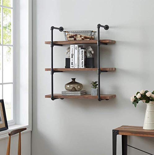 Lokkhan 4-Tier Diy Industrial Pipe Shelf Kit Hanging Bookshelf For Wall Open Pipe Shelving Black (4 Tiers) #TOP6