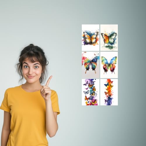 Image of SiddArtify Vibrant Watercolor Butterfly Art Print Set - Set of 2-4x6 Inch - Board (Pack of 6) - Sticker (Pack of 6) Wall Room Decoration art Poster Prints