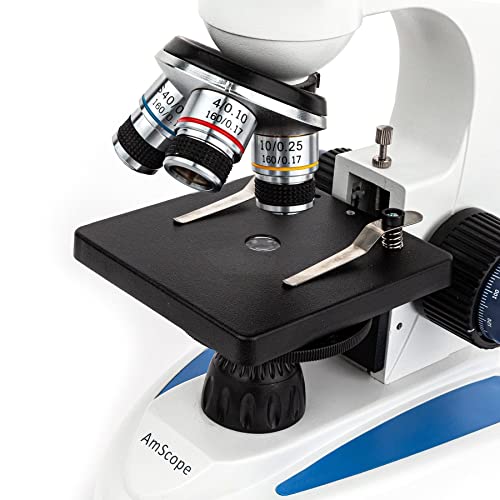 Image of AmScope M158C-E1 Digital Cordless Compound Monocular Microscope, WF10x and WF25x Eyepieces, 40x-1000x Magnification, LED Illumination with Rheostat, Brightfield, Single-Lens Condenser, Coaxial Coarse and Fine Focus, Plain Stage, 110V or Battery-Powered, Includes 1.3MP Camera and Software