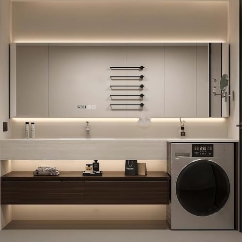 Modern Wall Mounted Floating Bathroom Vanity, No Assembly Required, Slate Bathroom Vanity with Hanging LED Intelligent Lighted Sensor and Demisting Mirror