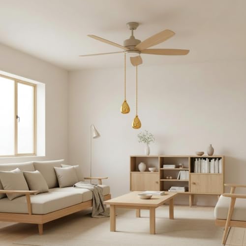 Image of Patelai 4 Pieces Ceiling Fan Pull Chain Extender Ornament 12 Inch Ceiling Pull Chain Extension Classic Drop Shaped Pendant Beaded Ball Cord for Fan Light lamp Decorative with Connector (Gold)