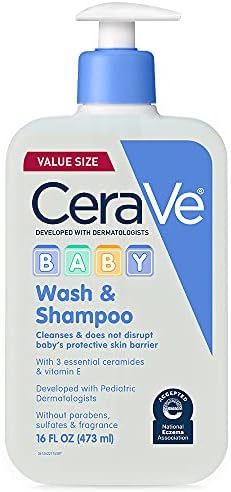 CeraVe Baby Wash & Shampoo | 2-in-1 Tear-Free Baby Wash for Baby Skin & Hair | Fragrance, Paraben, Dye, Phthalates & Sulfate Free for Baby Bath| Baby Soap with Vitamin E | 16 Ounce