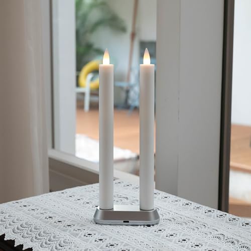 Image of Rechargeable Flameless Taper Candle with Remote Timer, 3D Moving Flame Real Wax Candles (Includes Remote Control, Charging Base, and USB Cable) (Rech-2Taper-White, 9in)