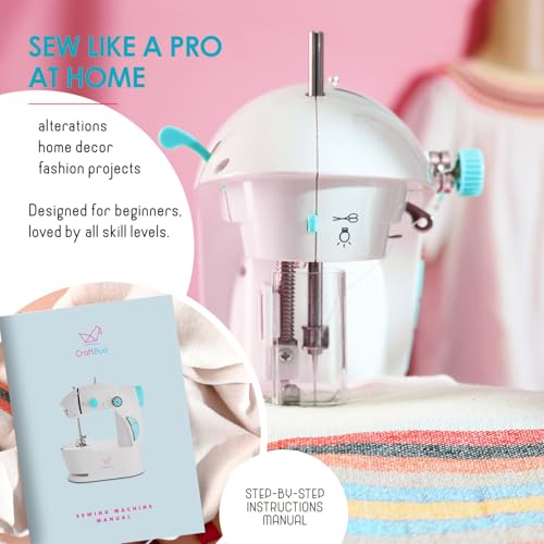 CraftBud Mini máquina de costura para iniciantes com kit de costura, máquina de costura portátil de