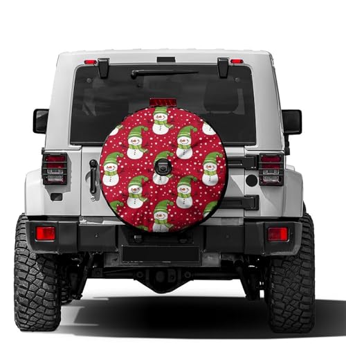 Foruidea Cartoon Snowmen Wearing Green Hats Spare Tire Cover with Backup Camera Hole Wheel Tire Cover Fit Trailer, RV, SUV and Many Vehicle 15inch