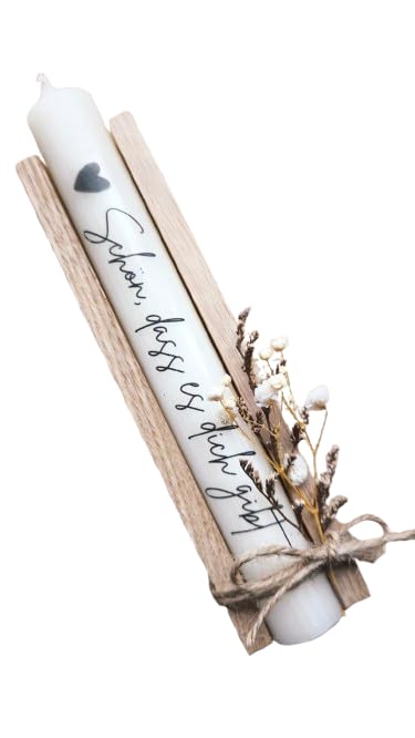 Schön, dass es dich gibt - Stabkerze mit Spruch - Geschenkset - Kerze mit Text - Trockenblumen - in Holzbox Holzverpackung - Geburtstag - Geschenk - Mitbringsel