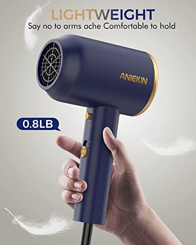 Aniekin Hair Dryer, Blow Dryer With Diffuser, 1875W Professional Ionic Hair Dryer For Travel, Portable Hair Dryers & Accessories For Women Curly Hair, Blue #TOP4