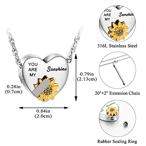 XIUDA Heart Ashes Necklace Urn Necklace with Sunflower You Are My Sunshine Cremation Necklace for Ashes Cremation Jewelry for Human Ashe Memorial Necklace with Flower3