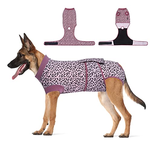Image of Jiupety Dog Recovery Suit Adjustable, Dogs Bodysuit for Abdominal Wound After Surgery, Substitute E-Collar, 2XL Size, Anti-Licking Surgical Dog Onesies, Pink Leopard