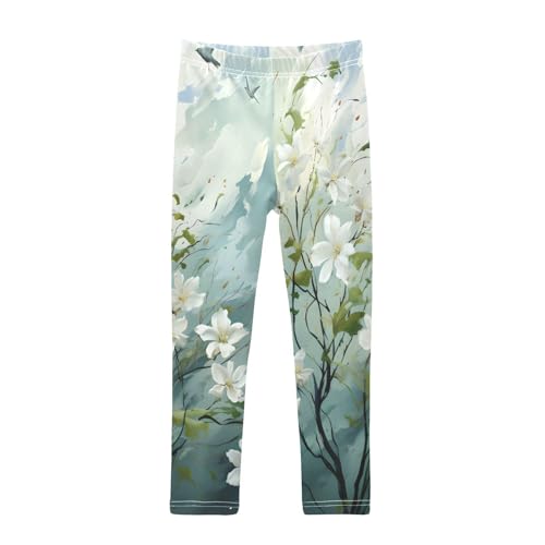 Toddler Girls Leggings Printed Yoga Pants Leggings Humming Bird White Flower for Kids