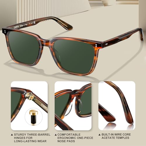Image of CARFIA Retro Acetate Polarized Sunglasses for Men UV400 Protection Driving Outdoor Anti-Glare Sun Glasses CA5354WS