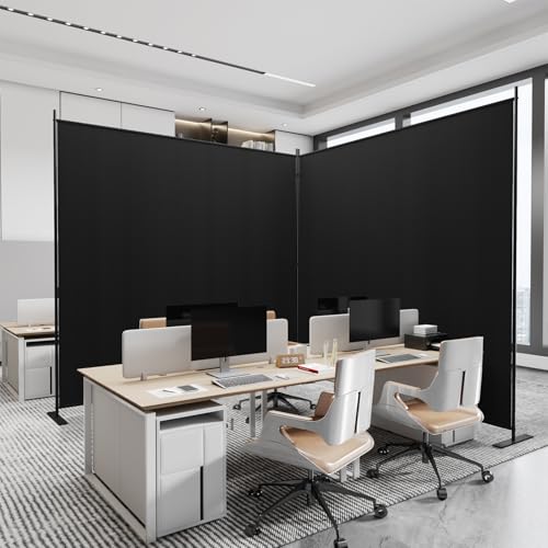 Image of C-Hopetree 2 Panels Room Divider, 6 Ft Tall Indoor Folding Privacy Screen, Portable Partition Separator, Freestanding Separation Temporary Wall for Office, Bedroom, 142 inch W X 71 inch H, Black