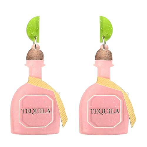 Cinco De Mayo Earrings For Women Cinco De Mayo Outfit Mexican Earrings For Women Cute Style Chili Pepper Cactus Racket Guitar Acrylic Earring Mexican Carnivals Party Jewelry Gifts (Pink Bottle)