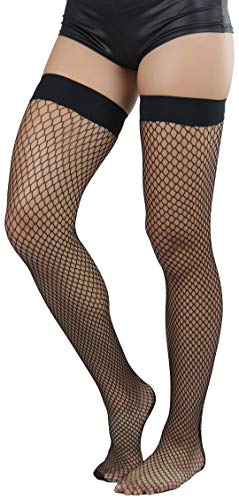 Image of ToBeInStyle Women's Wide Floral Lace Fishnet Thigh Hi Stockings