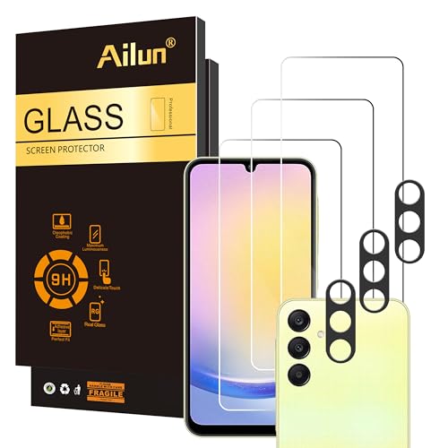 Image of Ailun 3 Pack Glass Screen Protector for Galaxy A25 5G[6.5 inch] + 3 Pack Camera Lens Protector, 0.33mm Ultra Clear Anti-Scratch Case Friendly