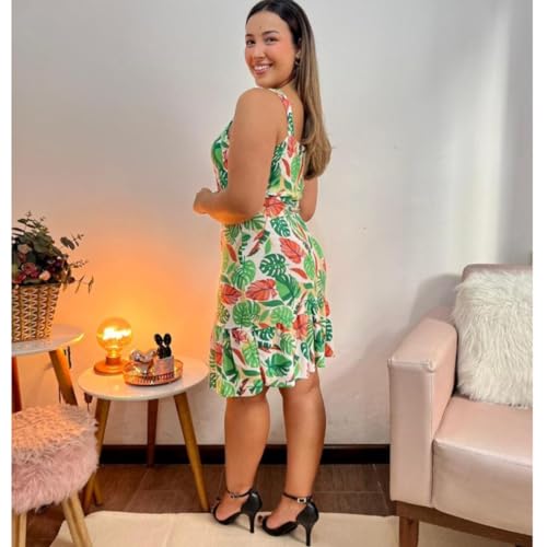 VESTIDO EM MALHA FRIA LIGANETE ESTAMPADA DE ALÇAS