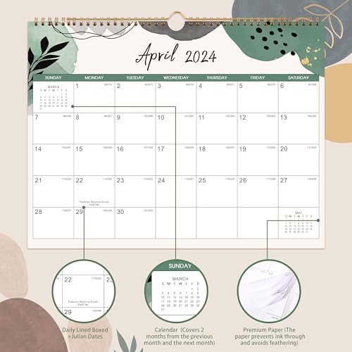 Calendar 2024-2025 - MAR 2024 - AUG 2025, 18 Monthly Calendar 2024-2025, 14.5" x 11", Twin-Wire Binding + Hanging Hook + Thick Paper + Unruled Blocks, Wall Calendar with Julian Dates, Colorful Lump - Image 6