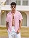 COOFANDY Men Floral Cotton Shirts Front Pocket Short Sleeve Casual Summer Shirts Pink