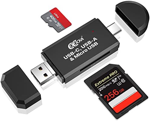 COCOCKA Micro SD Card Reader, 3 in 1 USB-C USB-A Micro USB Camera Memory Card Reader, Trail Camera SD Card Adapter for PC/Laptop/Smart Phone/Tablet, for SD/Micro SD/SDHC/SDXC/MMC/MMC/UHS-I ect