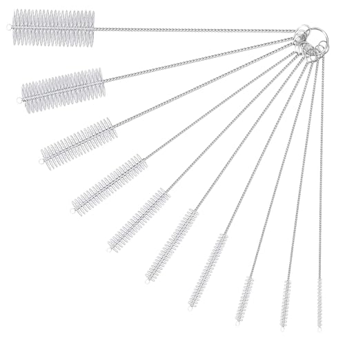 Image of 10 Pack Reusable Straw Cleaner Brushes, Assorted Sizes with Extra Long Stainless Steel Handles & Flexible Nylon Bristles, Straw Brush Cleaner for Tumblers, Sippy Cups, Bottles, Pipes & Tubes (White)