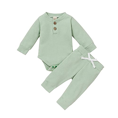 Image of One opening Toddler Baby Boy Girl Clothes Outfits Ribbed Long Sleeve Pullover Sweatshirts Pants Newborn Girl Outfit Set